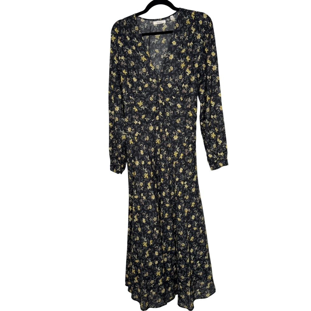 DOEN Charleston Noir Winding Blossoms Floral Midi Dress XXL Organic Cotton Boho - Picture 2 of 16